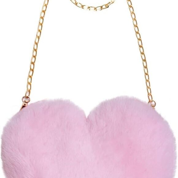Trendy Heart-Shaped Faux Fur Handbag - Lightweight & Spacious for Essentials - Picture 1 of 5